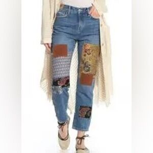 Free People Patchwork Poppy Straight Leg Jeans NWT SZ 31 MSRP $148